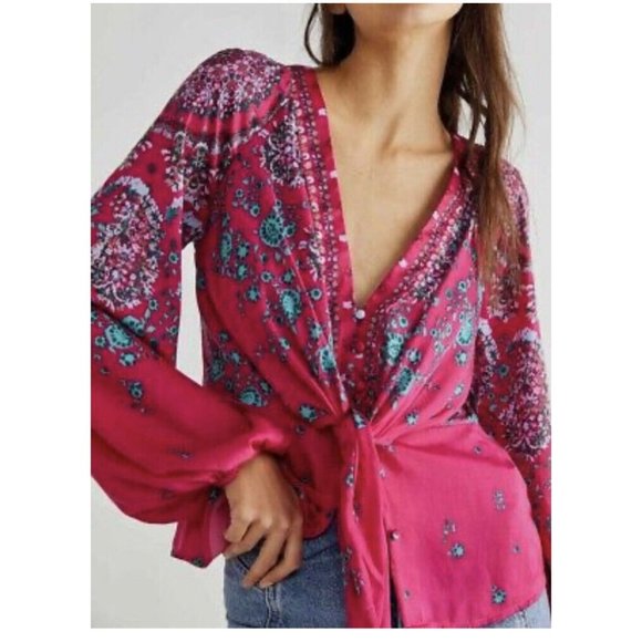 Free People Tops - COPY - Free People Run Free Floral Blouse Pink XS